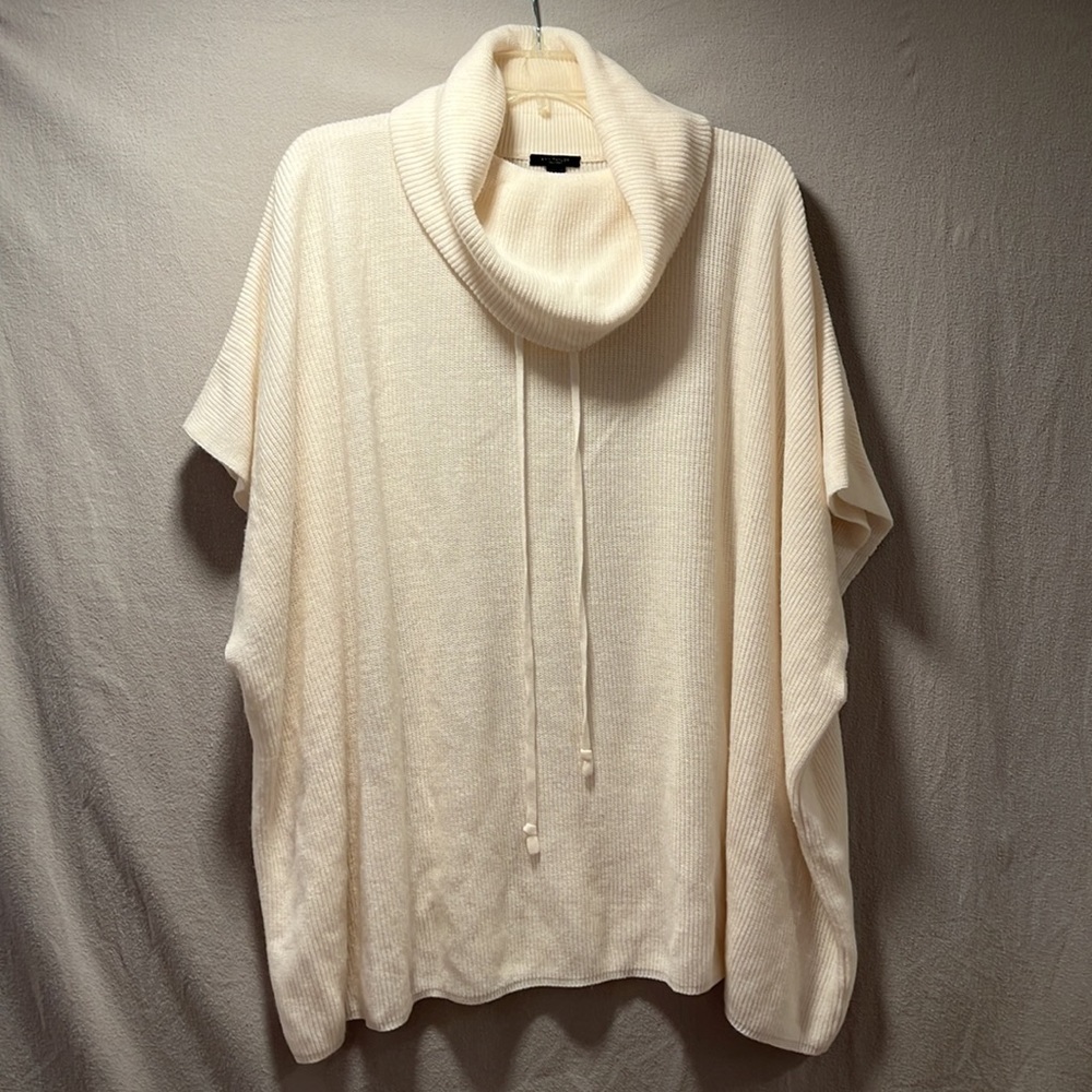 Ivory Turtleneck with Drawstring Poncho by Ann Taylor Factory in One Size